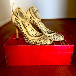 Bcbgirls Ankle wrap peek a boo heels